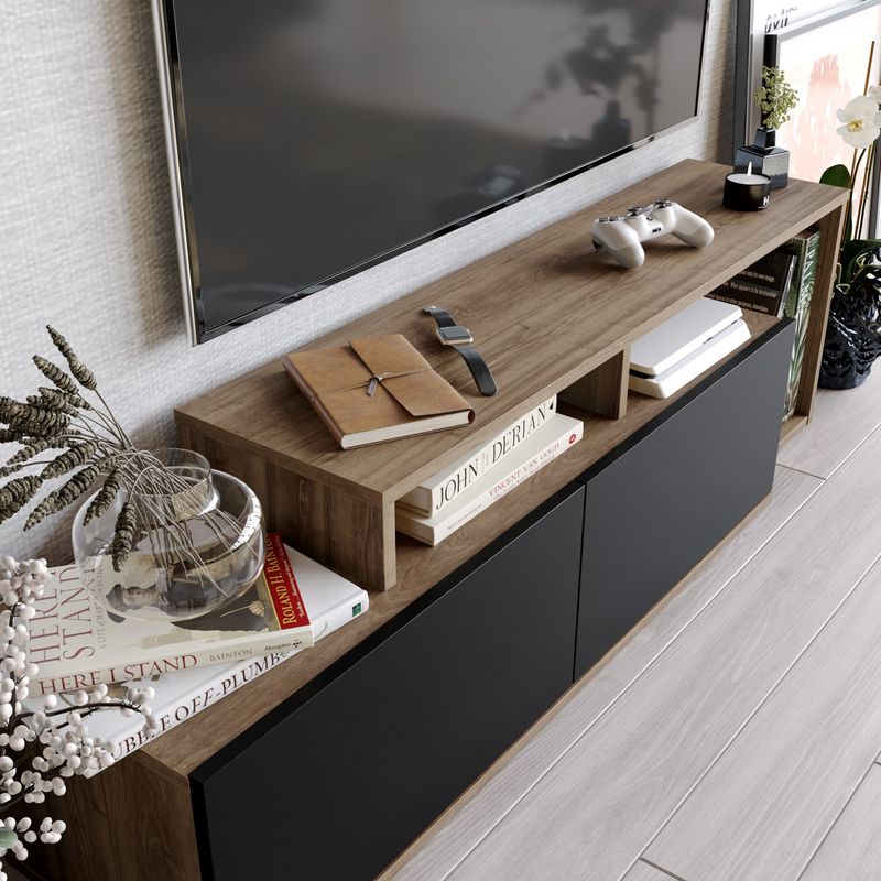 Casa si Gradina - Mobilier - Comode si corpuri - Comode - Comoda tv, Hanah Home, pal melaminat, nuc si negru, 149.8x35.3x42.9 cm - Infinity.ro