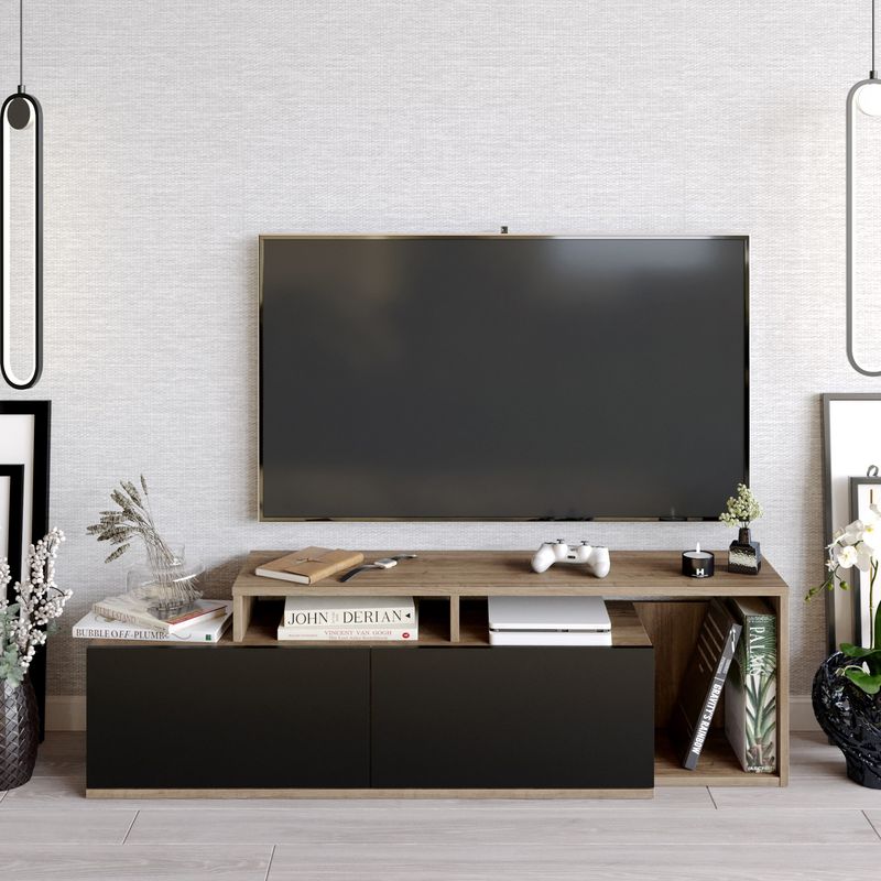 Casa si Gradina - Mobilier - Comode si corpuri - Comode - Comoda tv, Hanah Home, pal melaminat, nuc si negru, 149.8x35.3x42.9 cm - Infinity.ro