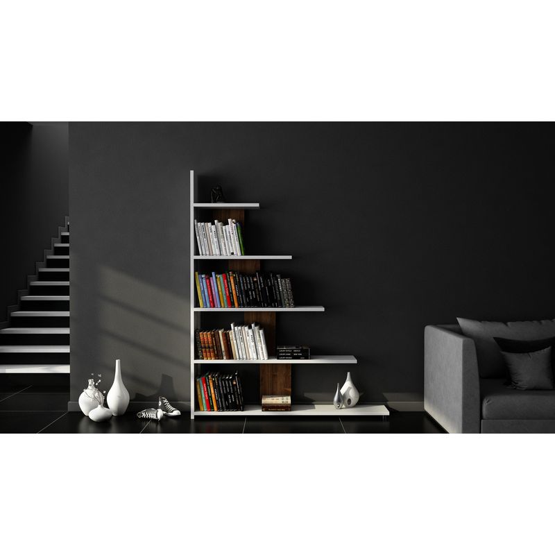 Casa si Gradina - Mobilier - Biblioteci si rafturi - Biblioteci - Biblioteca, Hanah Home, pal melaminat, alb si nuc, 121.8x19.5x120 cm - Infinity.ro