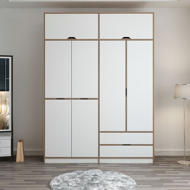 Casa si Gradina - Mobilier - Dulapuri si sifoniere - Sifoniere - Sifonier, Hanah Home, pal melaminat, alb dore, 185x52x253 cm - Infinity.ro