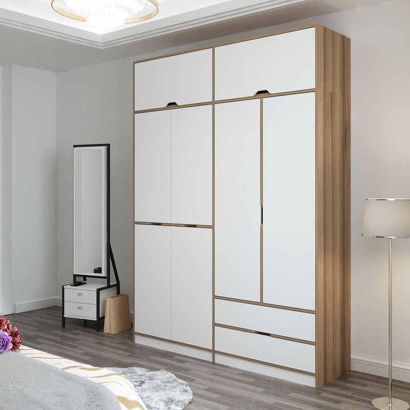 Casa si Gradina - Mobilier - Dulapuri si sifoniere - Sifoniere - Sifonier, Hanah Home, pal melaminat, alb dore, 185x52x253 cm - Infinity.ro