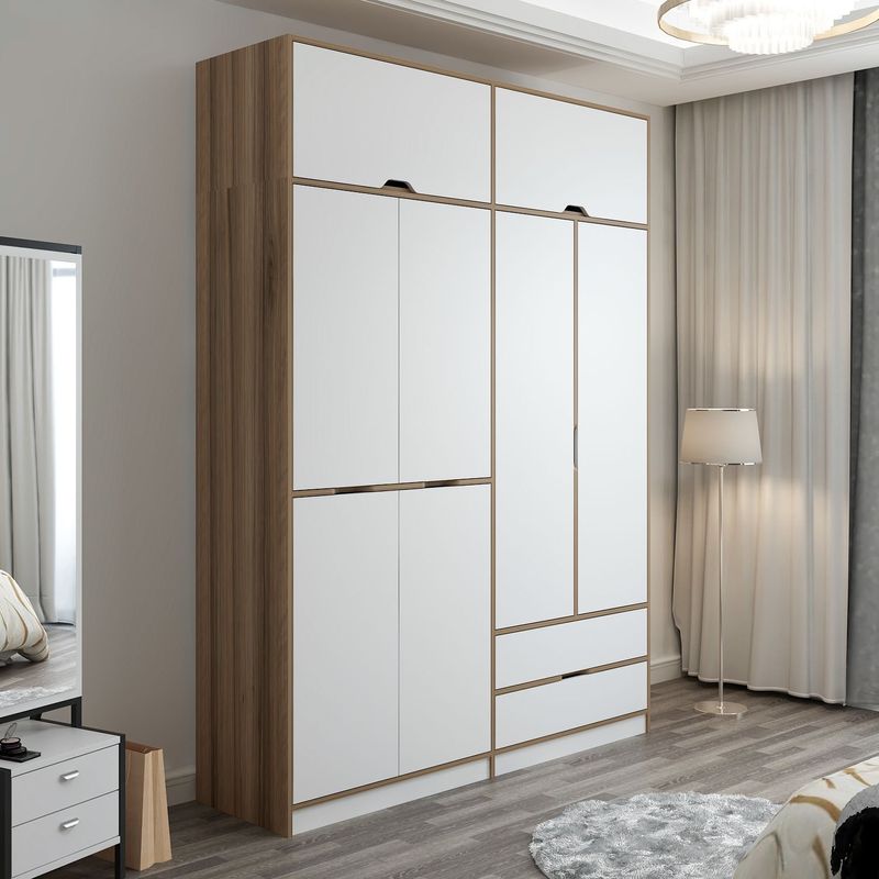 Casa si Gradina - Mobilier - Dulapuri si sifoniere - Sifoniere - Sifonier, Hanah Home, pal melaminat, alb dore, 185x52x253 cm - Infinity.ro