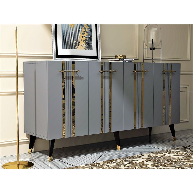Casa si Gradina - Mobilier - Comode si corpuri - Console - Consola, Hanah Home, pal melaminat, antracit auriu, 150x40x80 cm - Infinity.ro