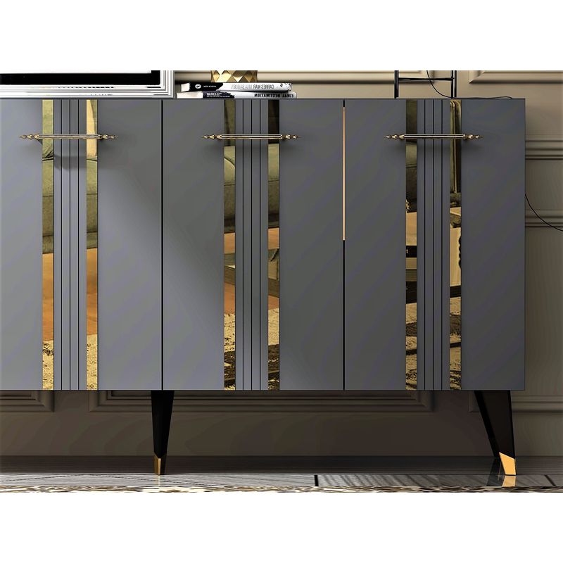 Casa si Gradina - Mobilier - Comode si corpuri - Console - Consola, Hanah Home, pal melaminat, antracit auriu, 150x40x80 cm - Infinity.ro