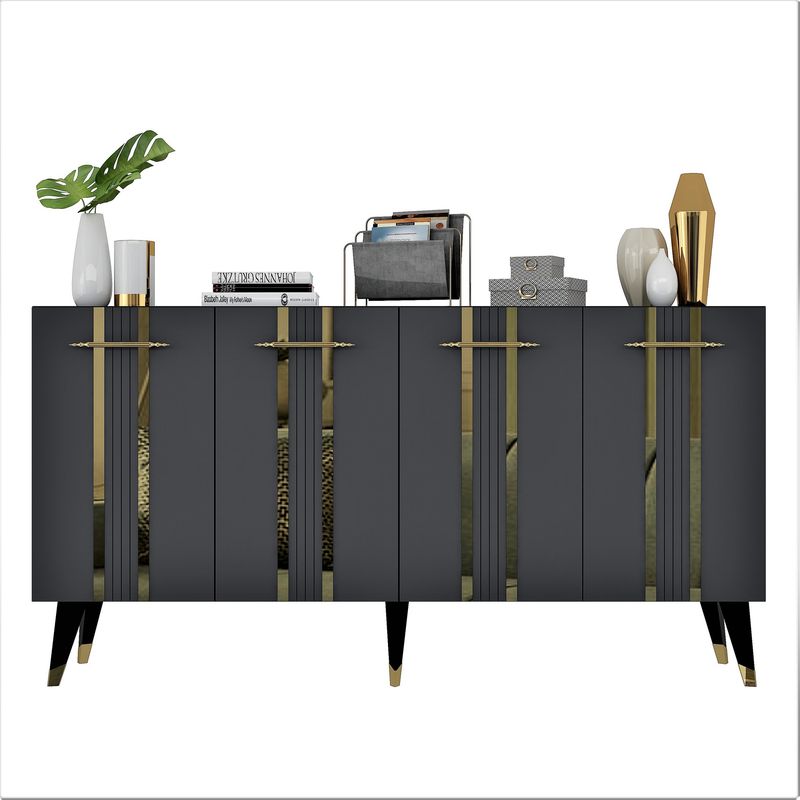 Casa si Gradina - Mobilier - Comode si corpuri - Console - Consola, Hanah Home, pal melaminat, antracit auriu, 150x40x80 cm - Infinity.ro