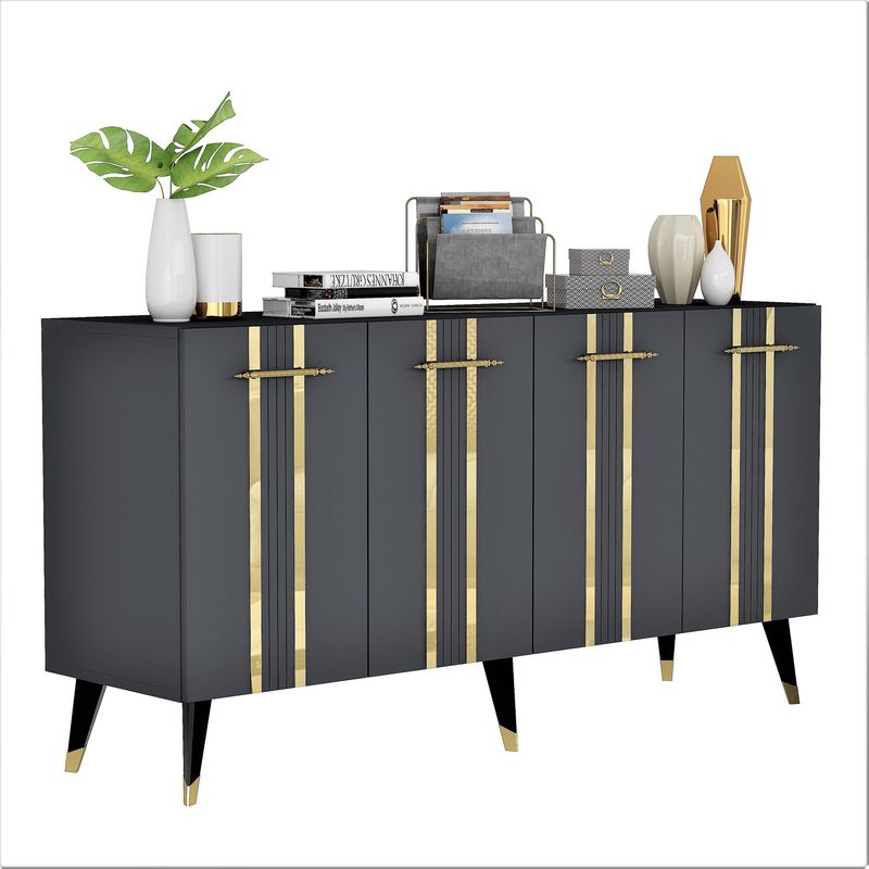 Casa si Gradina - Mobilier - Comode si corpuri - Console - Consola, Hanah Home, pal melaminat, antracit auriu, 150x40x80 cm - Infinity.ro