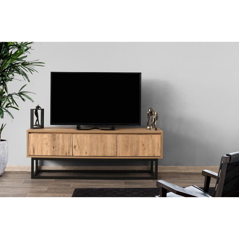 Casa si Gradina - Mobilier - Comode si corpuri - Comode - Comoda tv, Hanah Home, pal melaminat, negru si pin, 140x50x40 cm - Infinity.ro