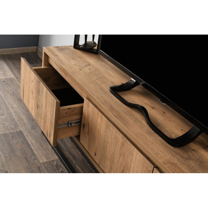 Casa si Gradina - Mobilier - Comode si corpuri - Comode - Comoda tv, Hanah Home, pal melaminat, negru si pin, 140x50x40 cm - Infinity.ro