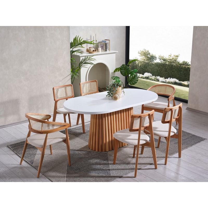 Casa si Gradina - Mobilier - Mese si birouri - Mese bucatarie si dining - Masa de dining, Hanah Home, lemn de fag, alb si natur, 170x90x75 cm - Infinity.ro