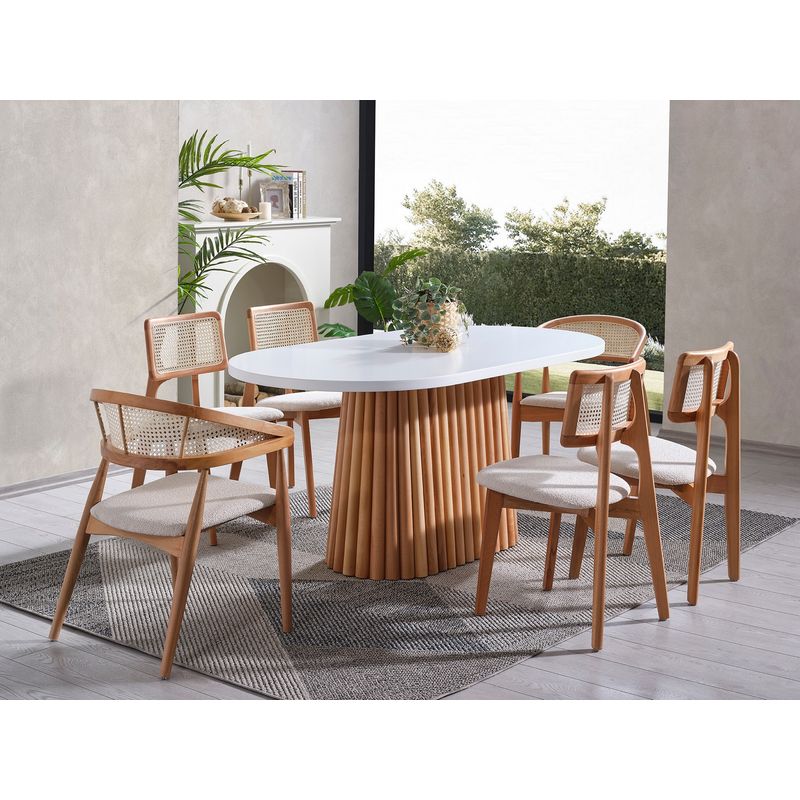 Casa si Gradina - Mobilier - Mese si birouri - Mese bucatarie si dining - Masa de dining, Hanah Home, lemn de fag, alb si natur, 170x90x75 cm - Infinity.ro