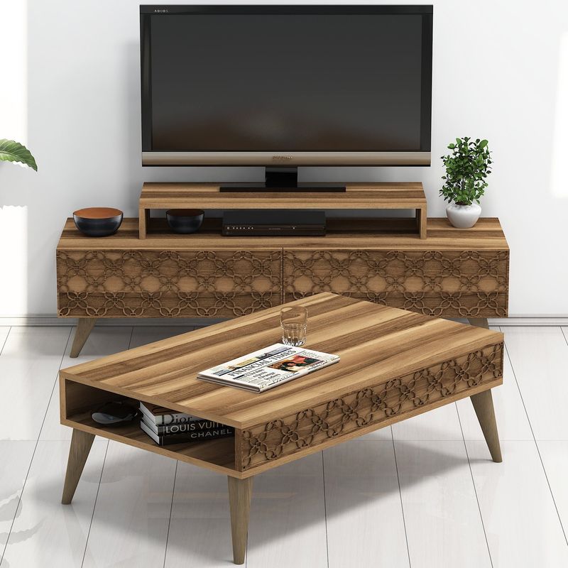 Casa si Gradina - Mobilier - Seturi de mobilier - Seturi living - Set mobilier living, Hanah Home, pal melaminat, nuc, 140x48.8x41.8 cm - Infinity.ro