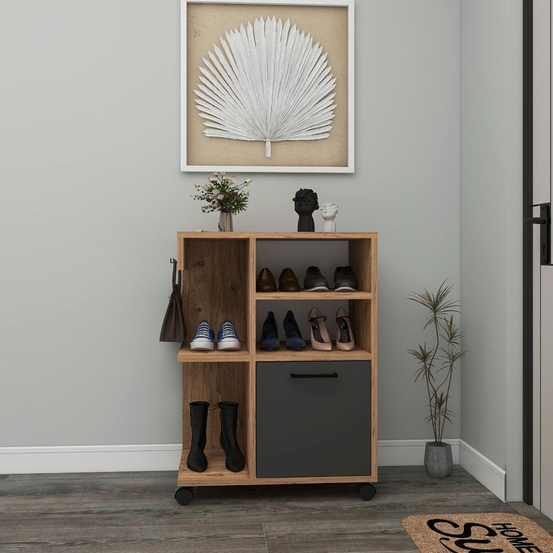 Casa si Gradina - Mobilier - Mobilier baie - Corpuri baie - Dulap multifunctional, Hanah Home, pal melaminat, pin atlantic, antracit, 60x35x80.9 cm - Infinity.ro