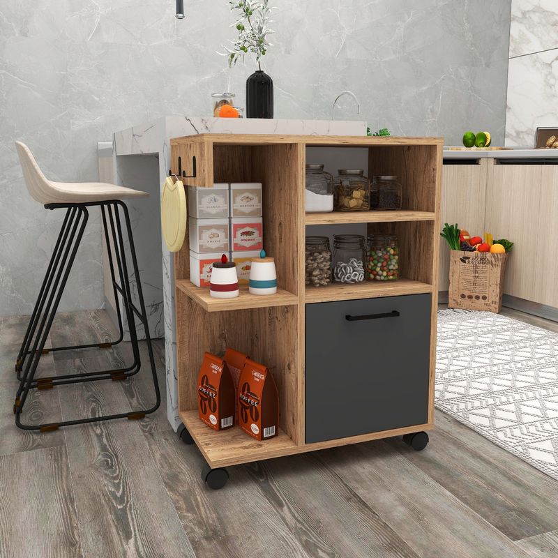 Casa si Gradina - Mobilier - Mobilier baie - Corpuri baie - Dulap multifunctional, Hanah Home, pal melaminat, pin atlantic, antracit, 60x35x80.9 cm - Infinity.ro