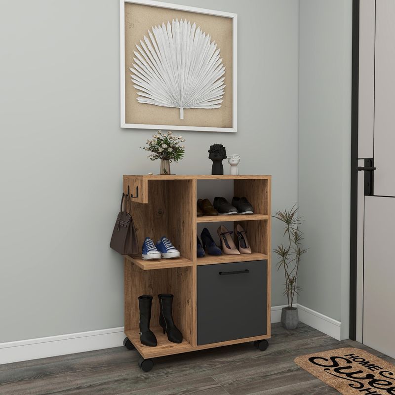 Casa si Gradina - Mobilier - Mobilier baie - Corpuri baie - Dulap multifunctional, Hanah Home, pal melaminat, pin atlantic, antracit, 60x35x80.9 cm - Infinity.ro