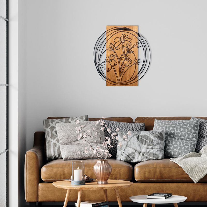 Casa si Gradina - Decoratiuni - Decoratiuni perete - Accesoriu decorativ de perete, Wallxpert, metal si lemn, negru si nuc, 55x57,5 cm - Infinity.ro