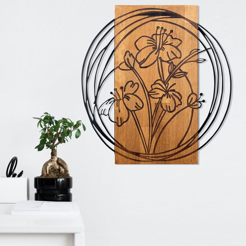 Casa si Gradina - Decoratiuni - Decoratiuni perete - Accesoriu decorativ de perete, Wallxpert, metal si lemn, negru si nuc, 55x57,5 cm - Infinity.ro