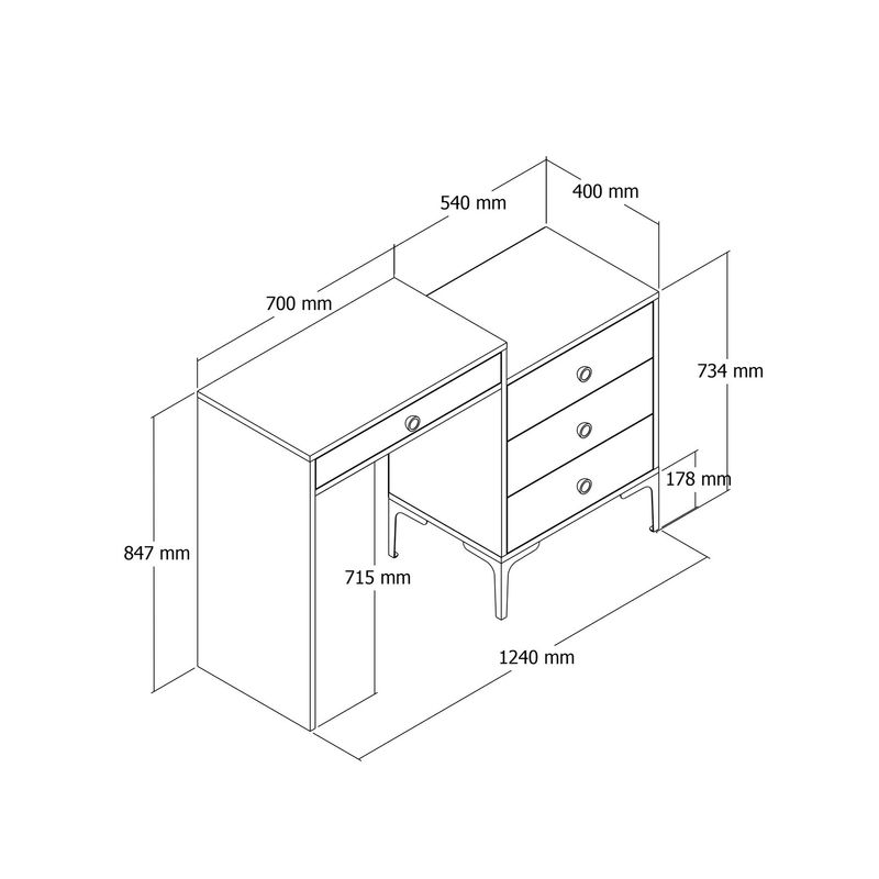 Casa si Gradina - Mobilier - Comode si corpuri - Masute de toaleta - Masa de machiaj, Hanah Home, pal melaminat, nuc si crem, 124x40x84.7 cm - Infinity.ro