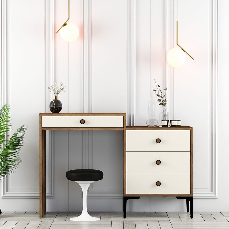 Casa si Gradina - Mobilier - Comode si corpuri - Masute de toaleta - Masa de machiaj, Hanah Home, pal melaminat, nuc si crem, 124x40x84.7 cm - Infinity.ro