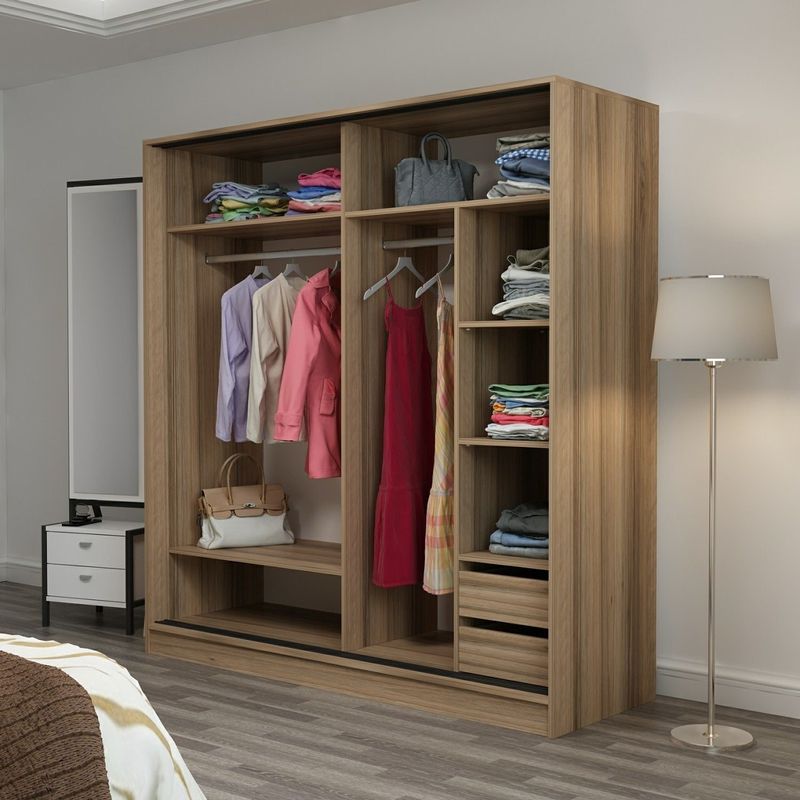 Casa si Gradina - Mobilier - Dulapuri si sifoniere - Sifoniere - Sifonier, Hanah Home, panou de particule cu melamina, dore, 180x52x190 cm - Infinity.ro