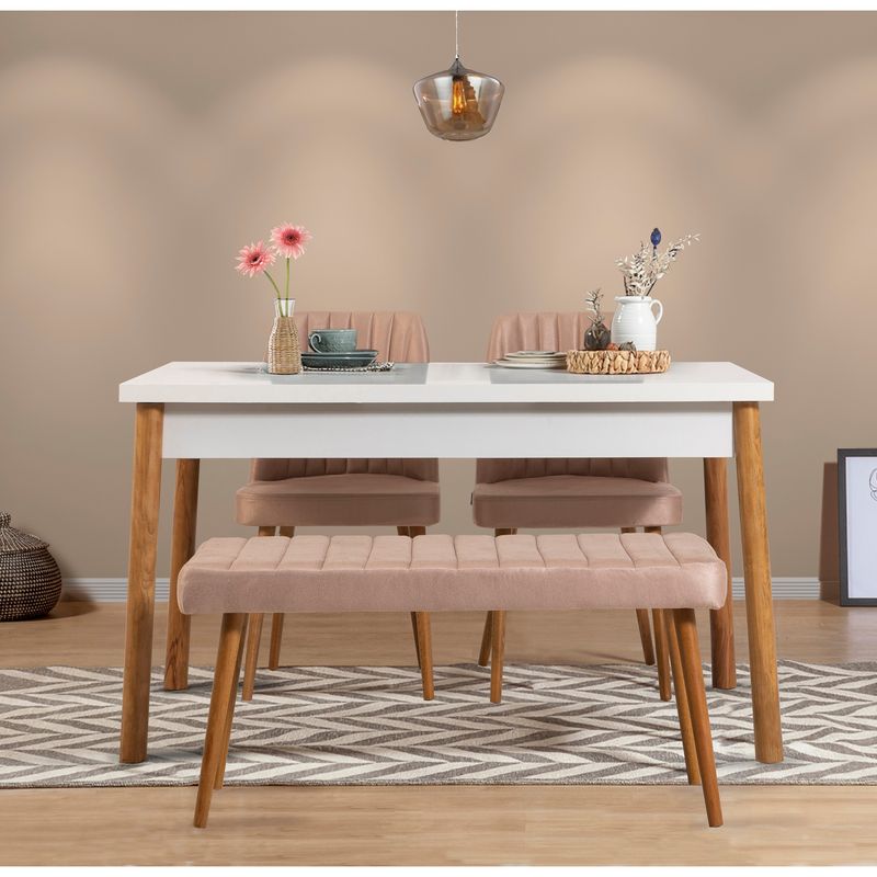Casa si Gradina - Mobilier - Seturi de mobilier - Seturi mese si scaune - Set masa si scaune, Hanah Home, PAL melaminat, pin atlantic alb piatra, masa 120x75x77 cm - Infinity.ro