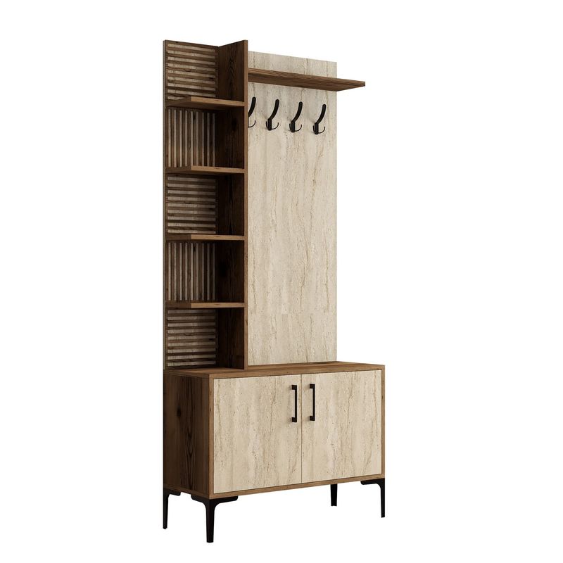 Casa si Gradina - Mobilier - Organizare si depozitare - Cuiere - Cuier, Hanah Home, pal melaminat, nuc si travertin, 90x35x200 cm - Infinity.ro