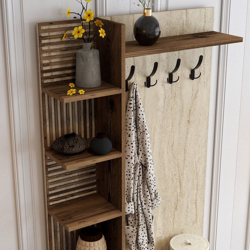 Casa si Gradina - Mobilier - Organizare si depozitare - Cuiere - Cuier, Hanah Home, pal melaminat, nuc si travertin, 90x35x200 cm - Infinity.ro