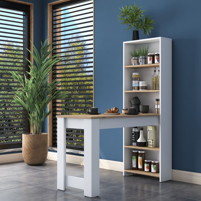 Casa si Gradina - Mobilier - Mese si birouri - Mese bucatarie si dining - Masa de bucatarie, Hanah Home, PAL melaminat, nuc si alb, 120x53.8x153.6 cm - Infinity.ro