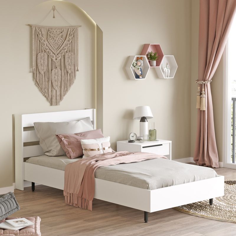 Casa si Gradina - Mobilier - Paturi si accesorii - Paturi - Pat single, Hanah Home, pal melaminat, alb, 108.5x205.6x86 cm - Infinity.ro
