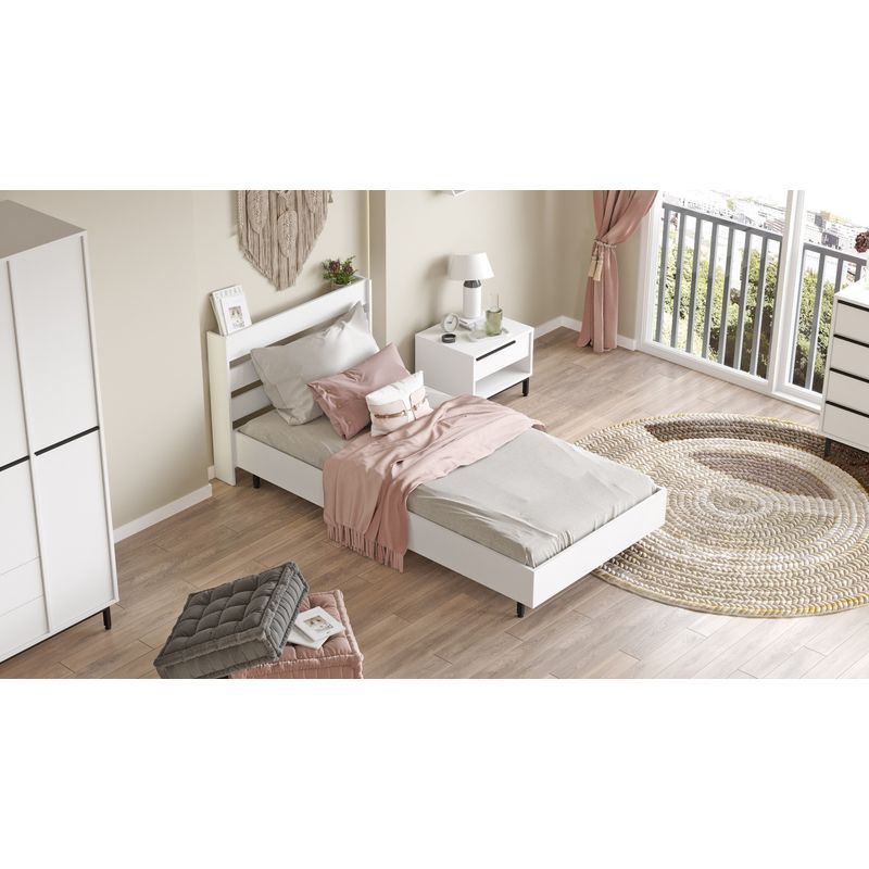 Casa si Gradina - Mobilier - Paturi si accesorii - Paturi - Pat single, Hanah Home, pal melaminat, alb, 108.5x205.6x86 cm - Infinity.ro