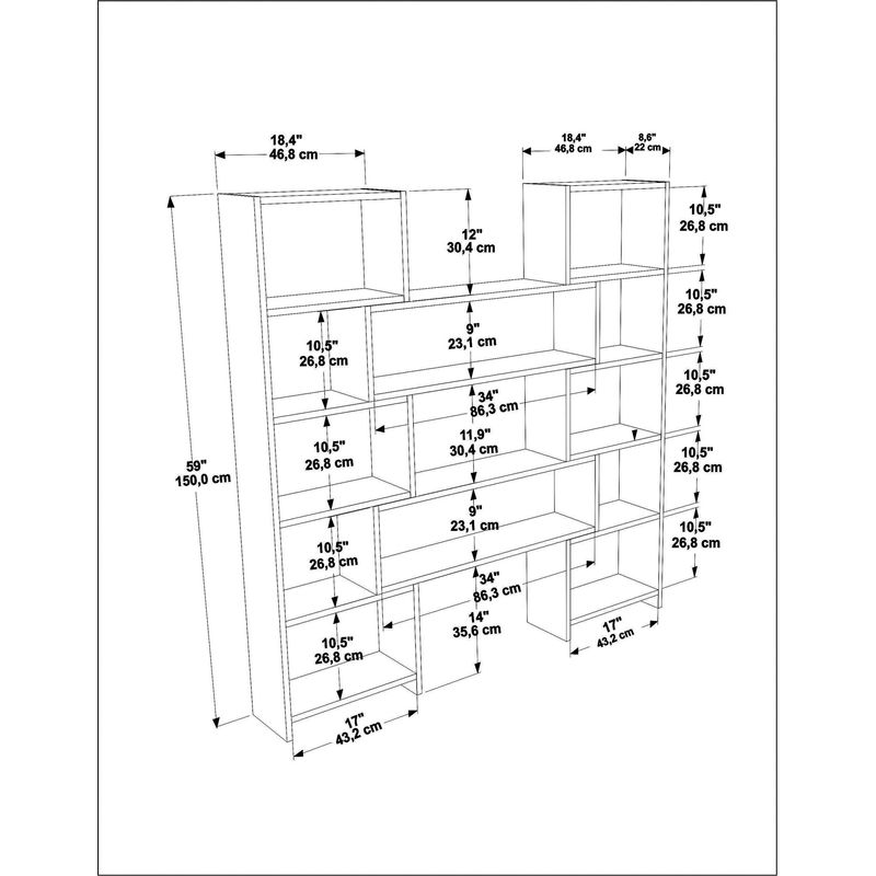 Casa si Gradina - Mobilier - Biblioteci si rafturi - Biblioteci - Biblioteca, Hanah Home, pal melaminat, alb si nuc, 163.5x22x150 cm - Infinity.ro