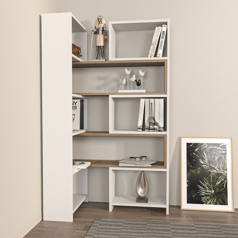 Casa si Gradina - Mobilier - Biblioteci si rafturi - Biblioteci - Biblioteca, Hanah Home, pal melaminat, alb si nuc, 163.5x22x150 cm - Infinity.ro