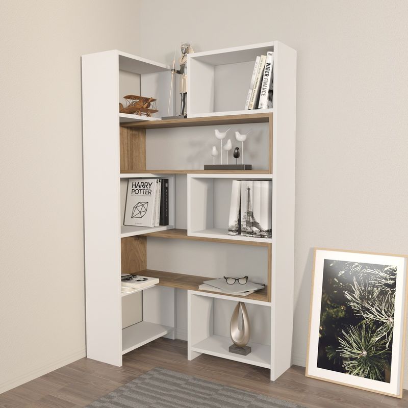 Casa si Gradina - Mobilier - Biblioteci si rafturi - Biblioteci - Biblioteca, Hanah Home, pal melaminat, alb si nuc, 163.5x22x150 cm - Infinity.ro