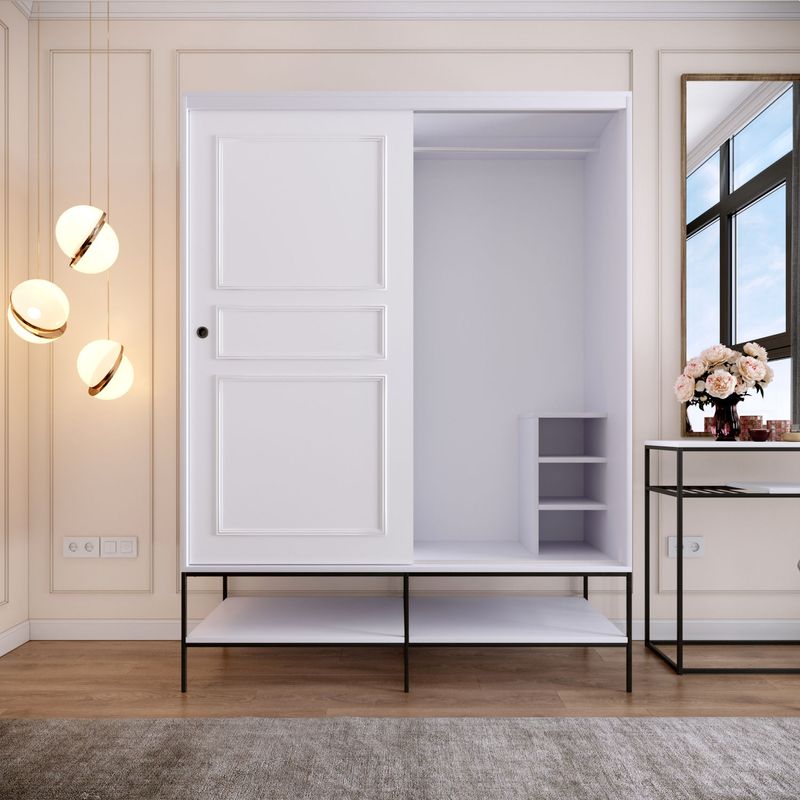 Casa si Gradina - Mobilier - Dulapuri si sifoniere - Sifoniere - Sifonier cu usi glisante, Hanah Home, pal melaminat, alb, 150x57x200 cm - Infinity.ro