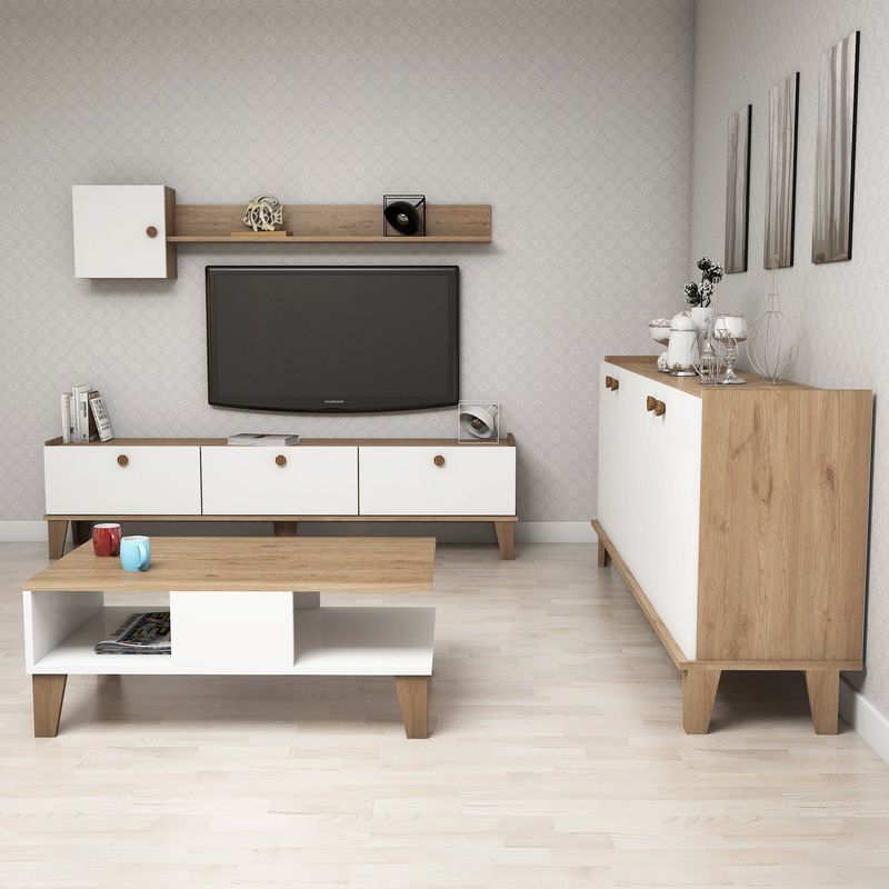 Casa si Gradina - Mobilier - Seturi de mobilier - Seturi living - Set mobilier living, Hanah Home, pal melaminat, stejar alb, multiple piese - Infinity.ro