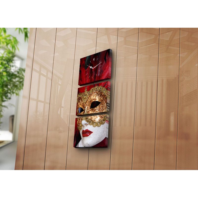 Casa si Gradina - Decoratiuni - Ceasuri - Ceas decorativ de perete, Wallxpert, panza piele de caprioara, multicolor, 96x40 cm, set 3 piese, 228CLA2698 - Infinity.ro