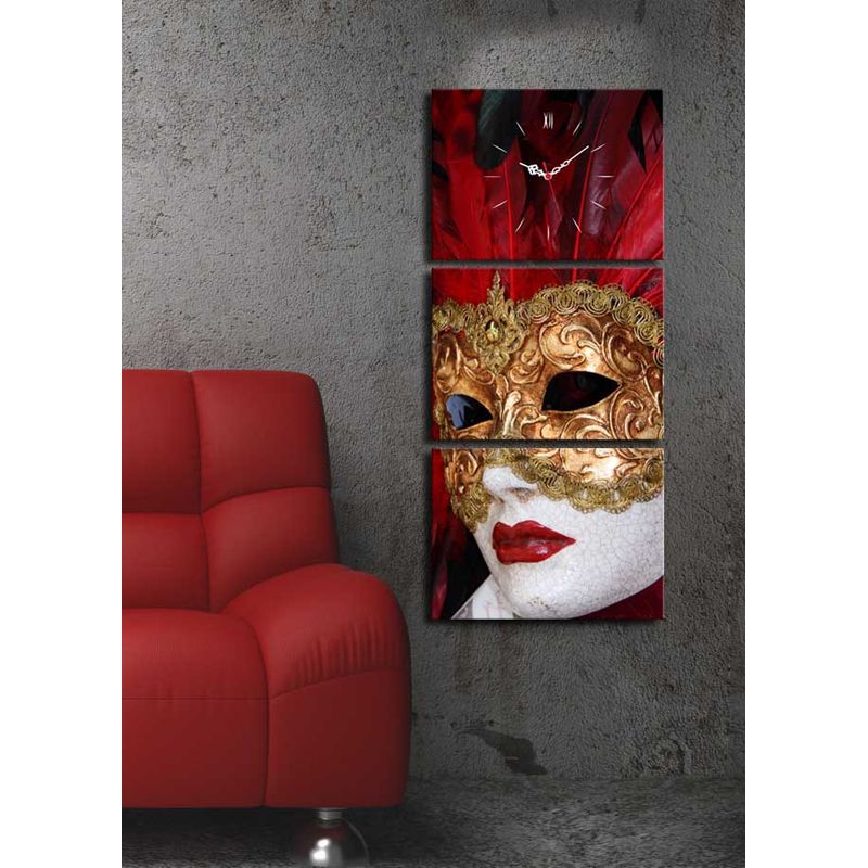 Casa si Gradina - Decoratiuni - Ceasuri - Ceas decorativ de perete, Wallxpert, panza piele de caprioara, multicolor, 96x40 cm, set 3 piese, 228CLA2698 - Infinity.ro
