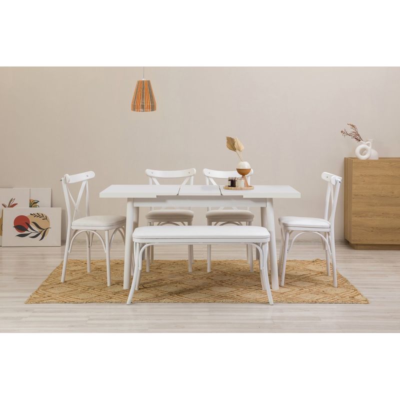 Casa si Gradina - Mobilier - Mese si birouri - Mese bucatarie si dining - Masa extensibila, Hanah Home, pal melaminat, alb, 130x80x77 cm - Infinity.ro
