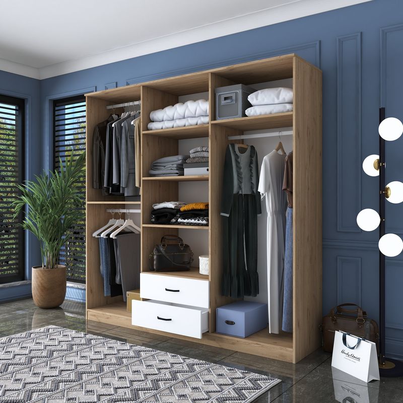 Casa si Gradina - Mobilier - Dulapuri si sifoniere - Sifoniere - Sifonier, Hanah Home, pal melaminat, nuc alb, 210x210x51.5 cm - Infinity.ro