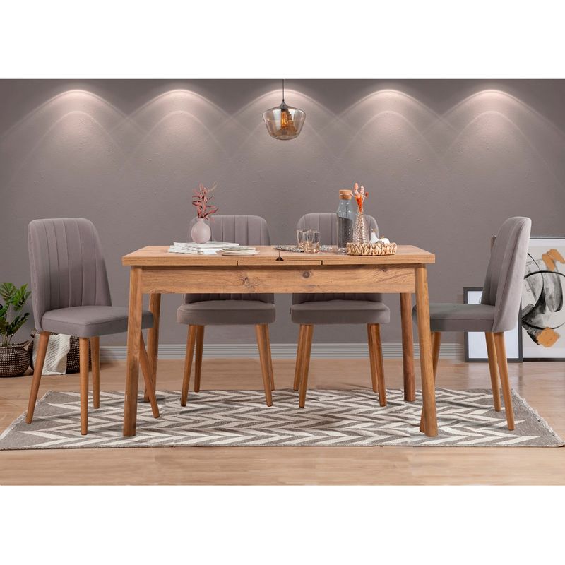 Casa si Gradina - Mobilier - Seturi de mobilier - Seturi mese si scaune - Set masa extensibila si scaune, Hanah Home, pal melaminat, pin atlantic si gri, 120-153x75x77 cm - Infinity.ro