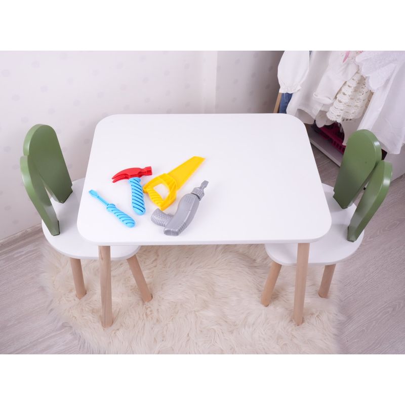 Casa si Gradina - Mobilier - Mobilier copii - Mobilier camera copiilor - Set masa si scaune pentru copii, Hanah Home, mdf, verde, alb, masa 50x45x60 cm, scaun 30x25x30 cm - Infinity.ro