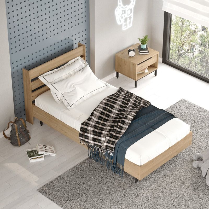 Casa si Gradina - Mobilier - Saltele si somiere - Somiere - Somiera, Hanah Home, PAL melaminat, nuc, 108.5x205.6x86 cm - Infinity.ro