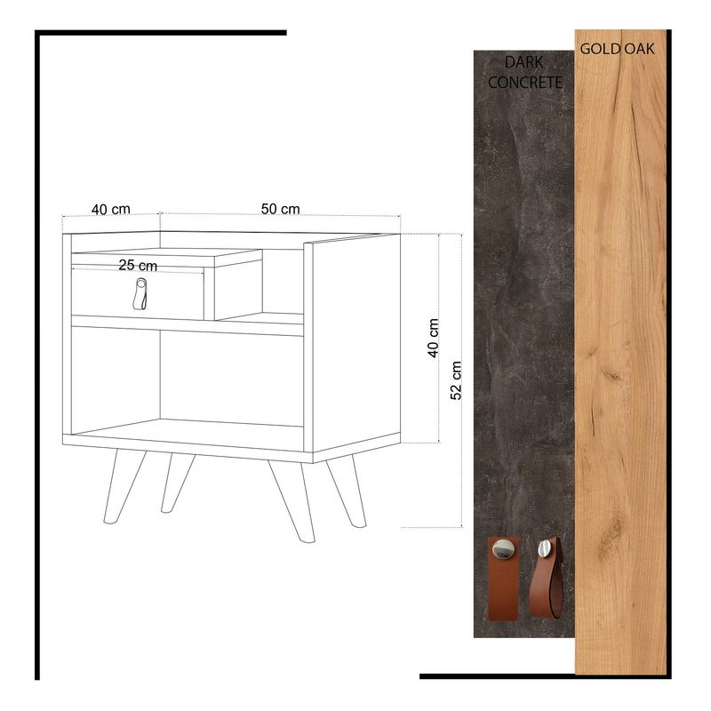 Casa si Gradina - Mobilier - Comode si corpuri - Noptiere - Noptiera, Hanah Home, pal melaminat, stejar si gri inchis, 50x40x52 cm - Infinity.ro
