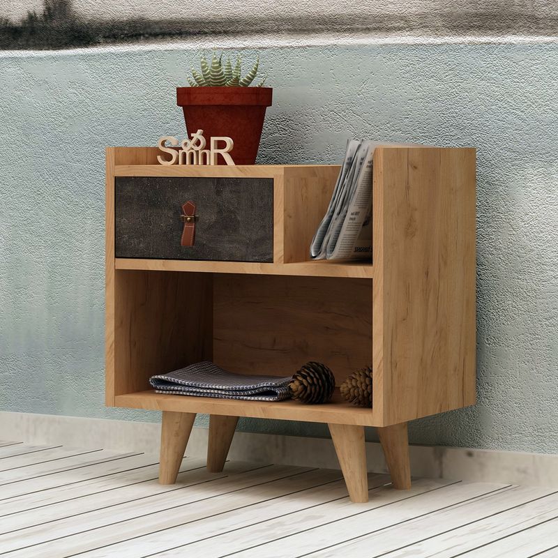 Casa si Gradina - Mobilier - Comode si corpuri - Noptiere - Noptiera, Hanah Home, pal melaminat, stejar si gri inchis, 50x40x52 cm - Infinity.ro