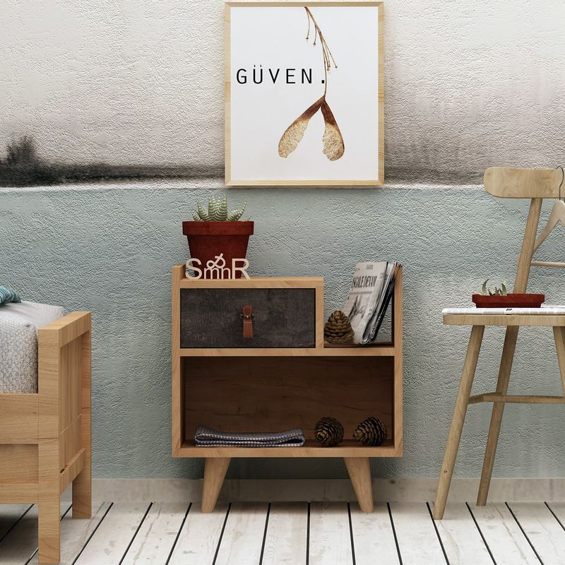 Casa si Gradina - Mobilier - Comode si corpuri - Noptiere - Noptiera, Hanah Home, pal melaminat, stejar si gri inchis, 50x40x52 cm - Infinity.ro