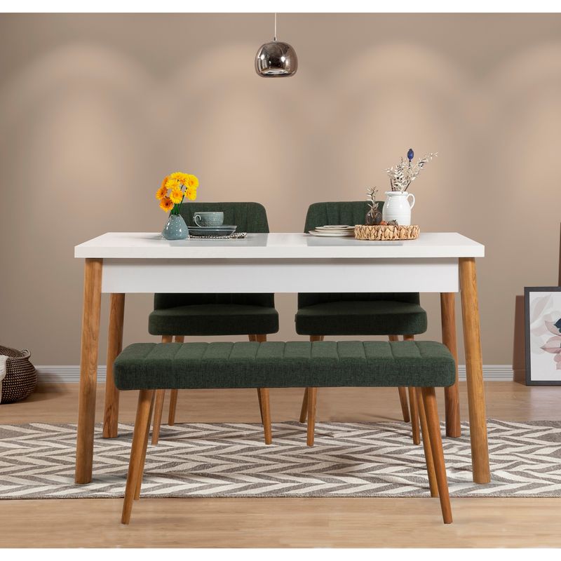 Casa si Gradina - Mobilier - Seturi de mobilier - Seturi mese si scaune - Set masa si scaune, Hanah Home, PAL melaminat, pin atlantic, alb, verde, masa 120x75x77 cm - Infinity.ro