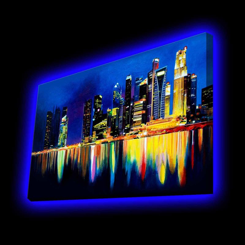 Casa si Gradina - Electrice - Tablouri electrice si accesorii - Tablou canvas decorativ cu led, Wallxpert, multicolor, 45x70 cm, poliester, rama lemn - Infinity.ro