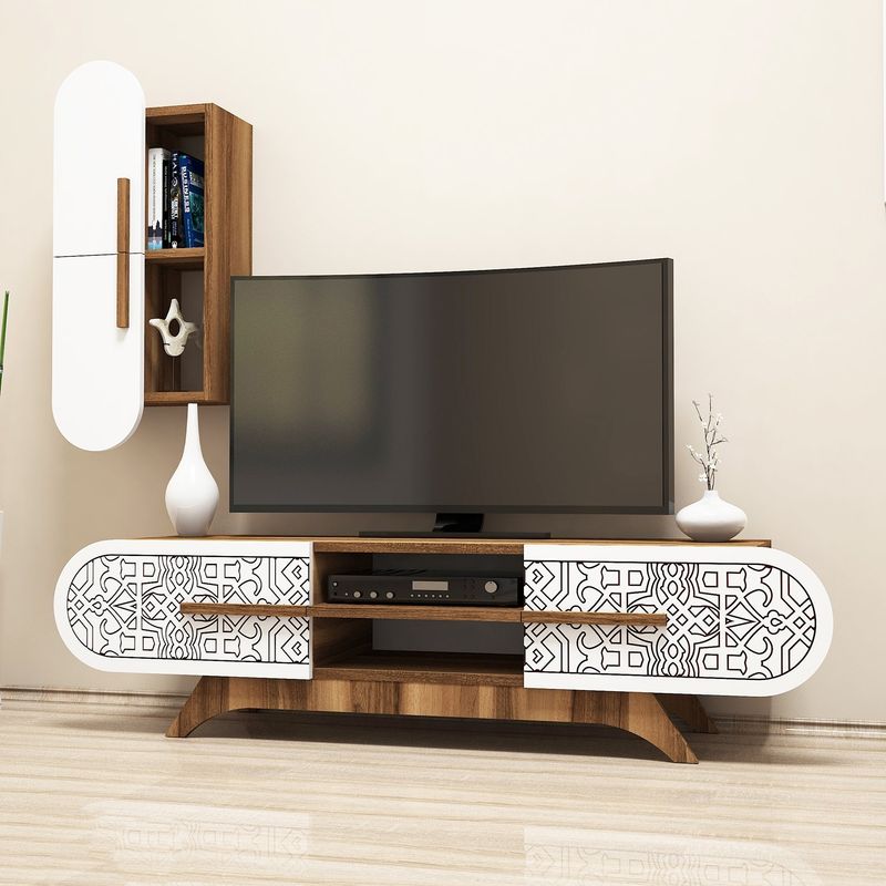 Casa si Gradina - Mobilier - Comode si corpuri - Comode - Comoda tv, Hanah Home, pal melaminat, nuc si alb, 145x37x35 cm - Infinity.ro