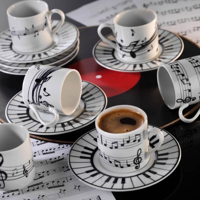 Casa si Gradina - Bucatarie si vesela - Cani si pahare - Cani si cesti - Set cesti cafea, Hermia, portelan, alb si negru, 12 piese - Infinity.ro
