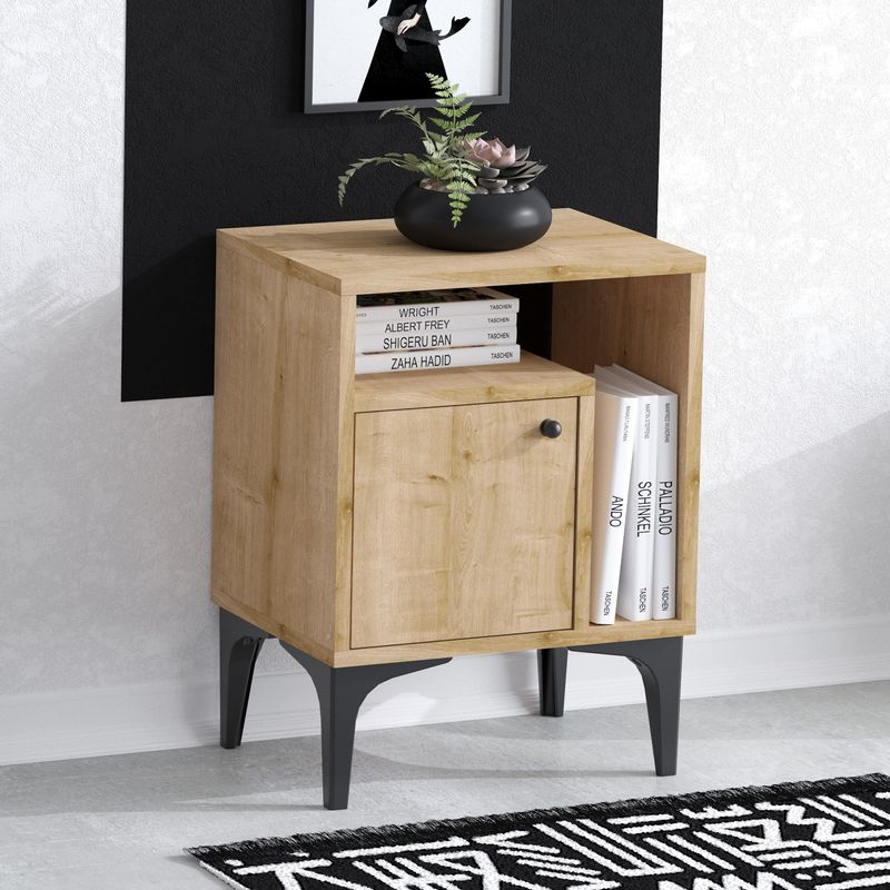 Casa si Gradina - Mobilier - Comode si corpuri - Noptiere - Noptiera, Hanah Home, pal melaminat, nuc si negru, 40x35x55 cm - Infinity.ro