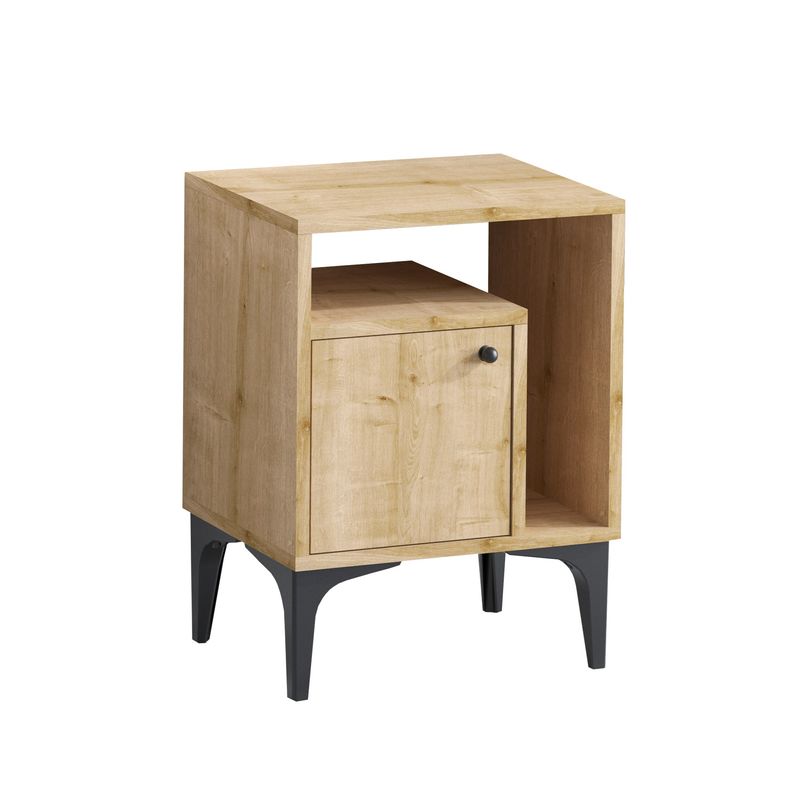 Casa si Gradina - Mobilier - Comode si corpuri - Noptiere - Noptiera, Hanah Home, pal melaminat, nuc si negru, 40x35x55 cm - Infinity.ro